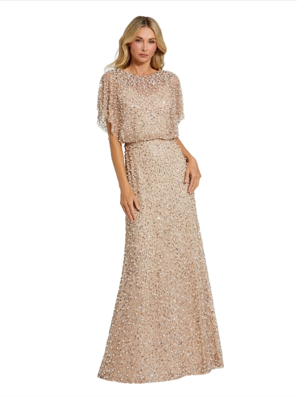 Mac Duggal 14523 Nude Gold High Neck Short Sleeve Embellished Gown sz 18 NWOT